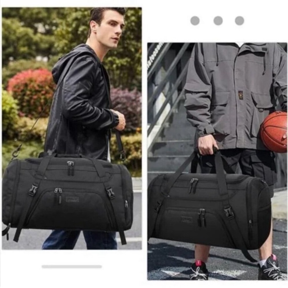 40L Waterproof Sports Bags Travel Duffel Bags Black - Picture 7 of 8